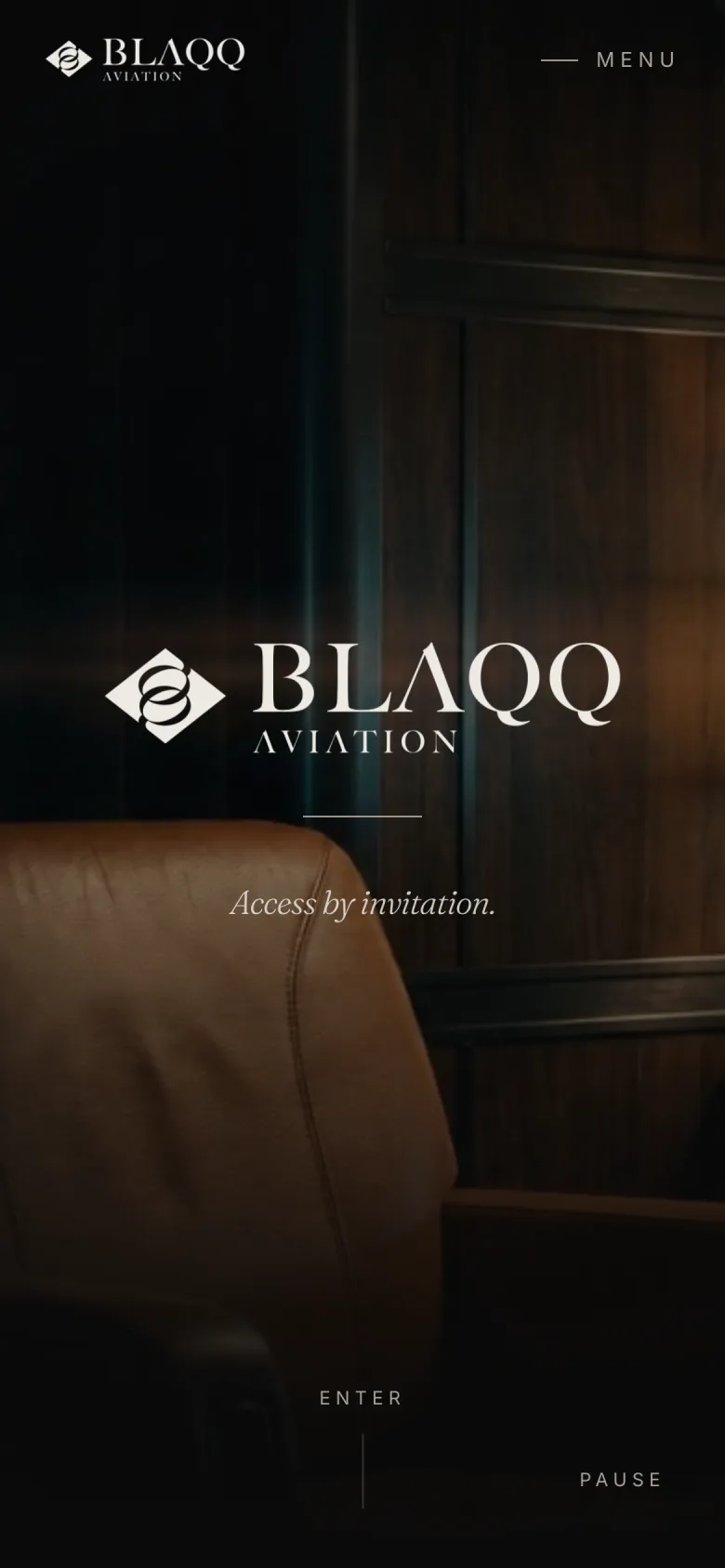 Blaqq on a phone: the video hero and wordmark at 390px wide