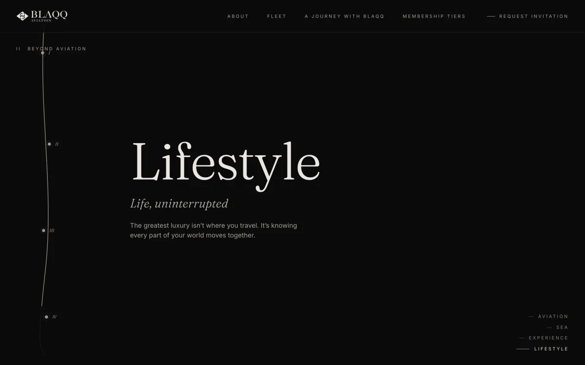 Blaqq, movement II, Beyond Aviation: the Lifestyle chapter with a vertical journey rail from aviation to lifestyle