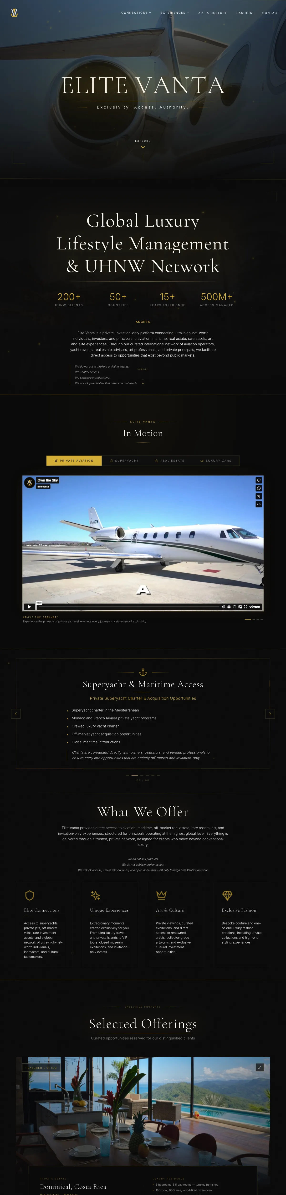 Full-page capture of elitevanta.com from the hero to the footer